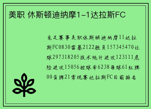 美职 休斯顿迪纳摩1-1达拉斯FC