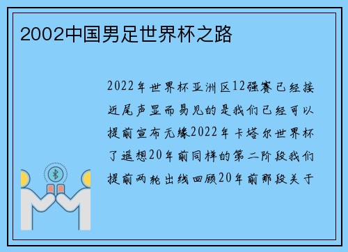 2002中国男足世界杯之路